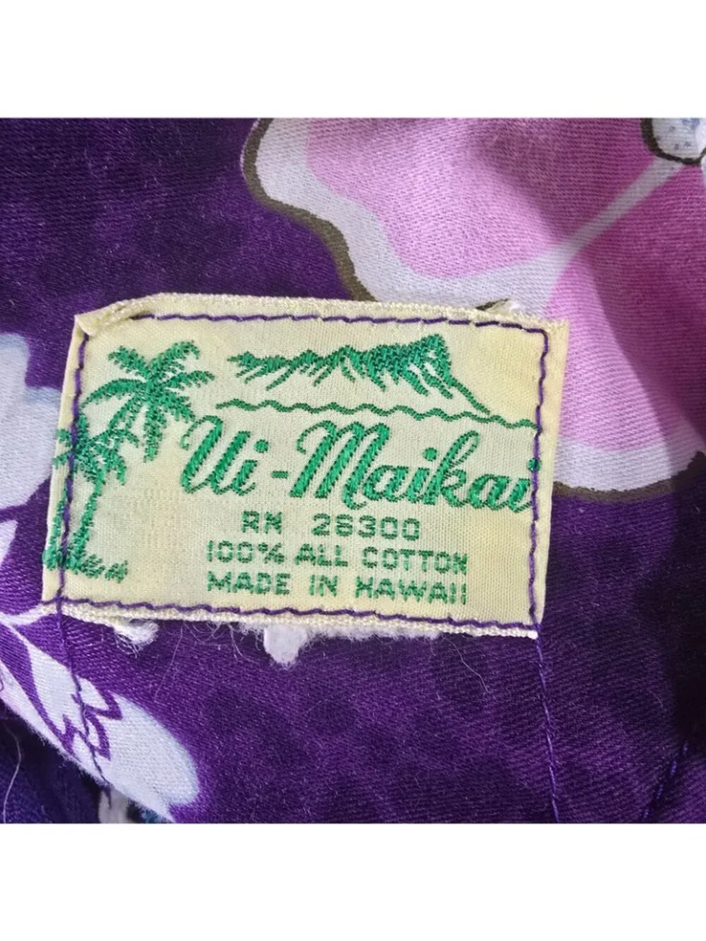 Vintage 1960s Ui-Maikai Hawaiian Aloha Wear Purple Floral Maxi Tiki Dress (S)